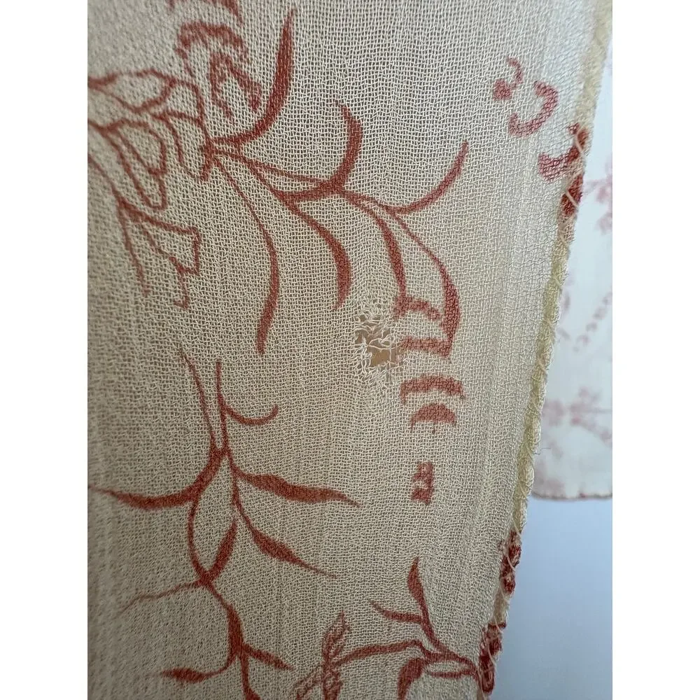 Sheer Cream Long Scarf Blush Pink Floral Botanical Textured Boho Romantic FLAW